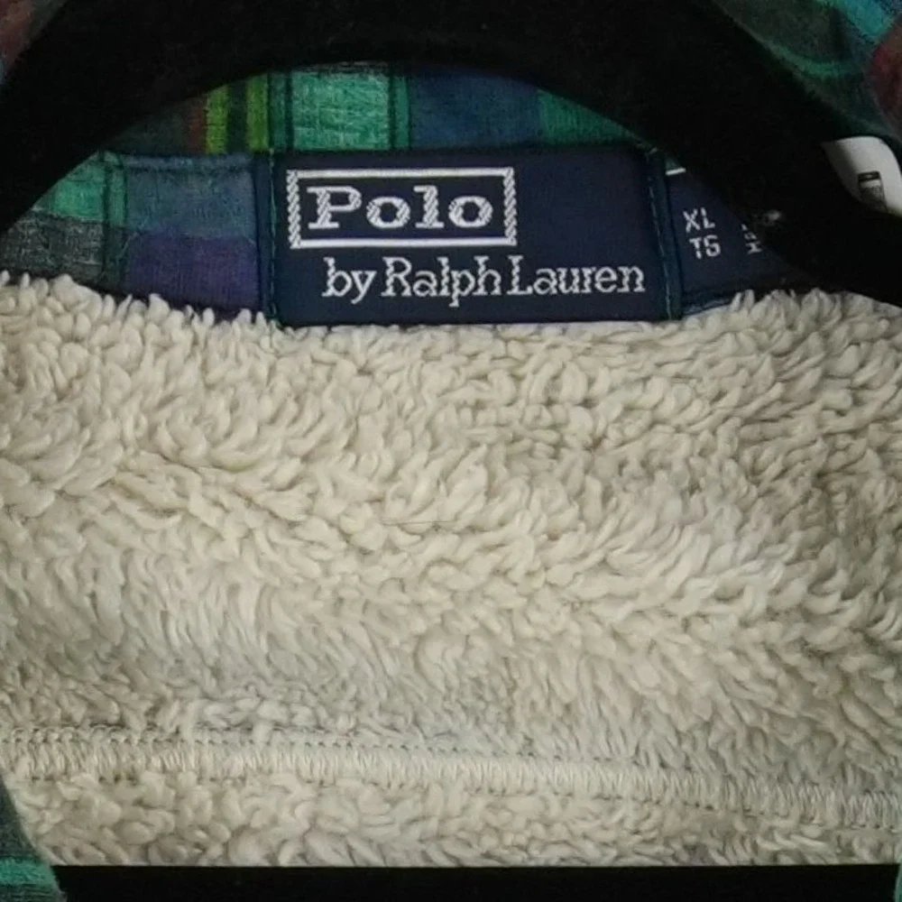Polo Ralph Lauren Sherpa Lined Shirt Jacket Shacket Men's Size‎ XL Green Plaid